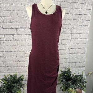 Kaileigh Burgundy Ribbed Side Ruched Midi Tank Dress M Bodycon